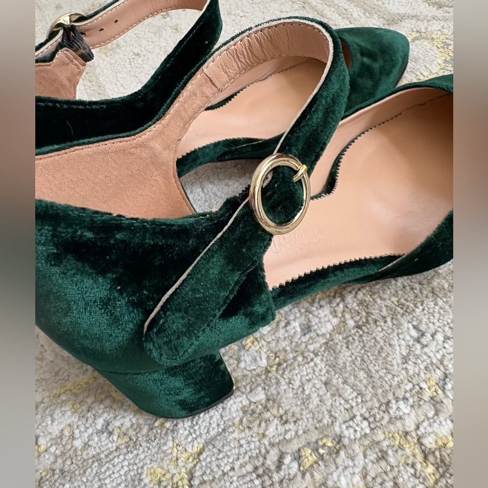 J. Crew Ankle Strap Millie Green Velvet Pumps - Picture 9 of 9